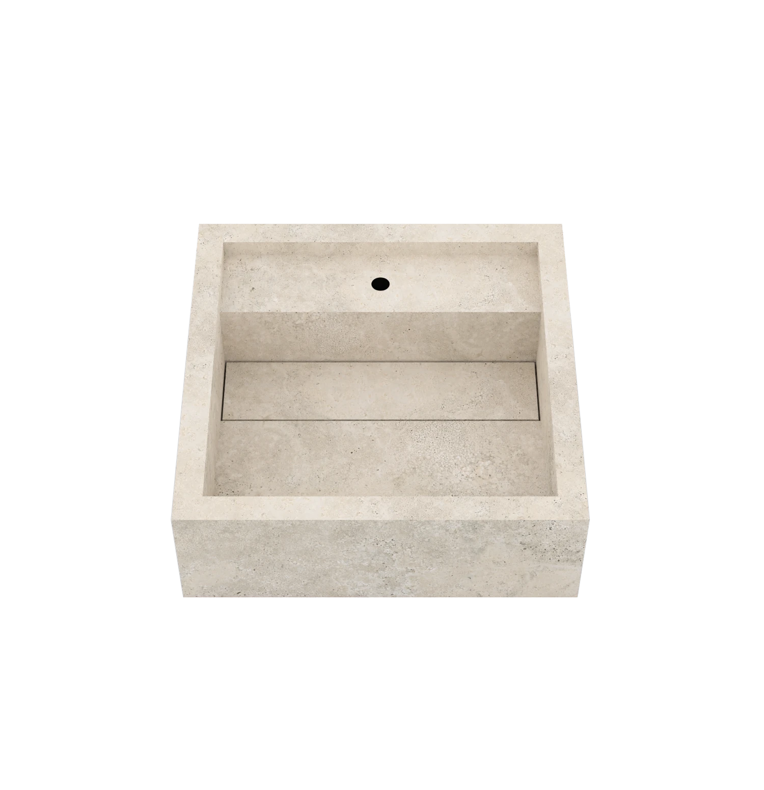 Luxe maatwerk keramische wasbak in natuursteenlook – Xeraloox Aria 40 Avorio Cross - bovenaanzicht schuin met kraangat