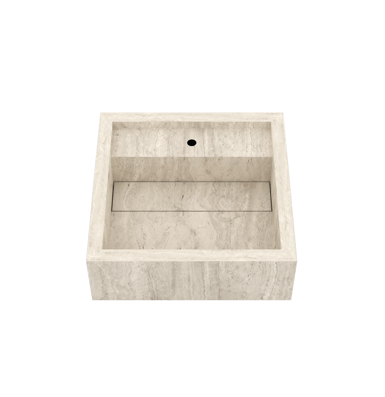 Luxe maatwerk keramische wasbak in natuursteenlook – Xeraloox Aria 40 Avorio Vein - bovenaanzicht schuin met kraangat