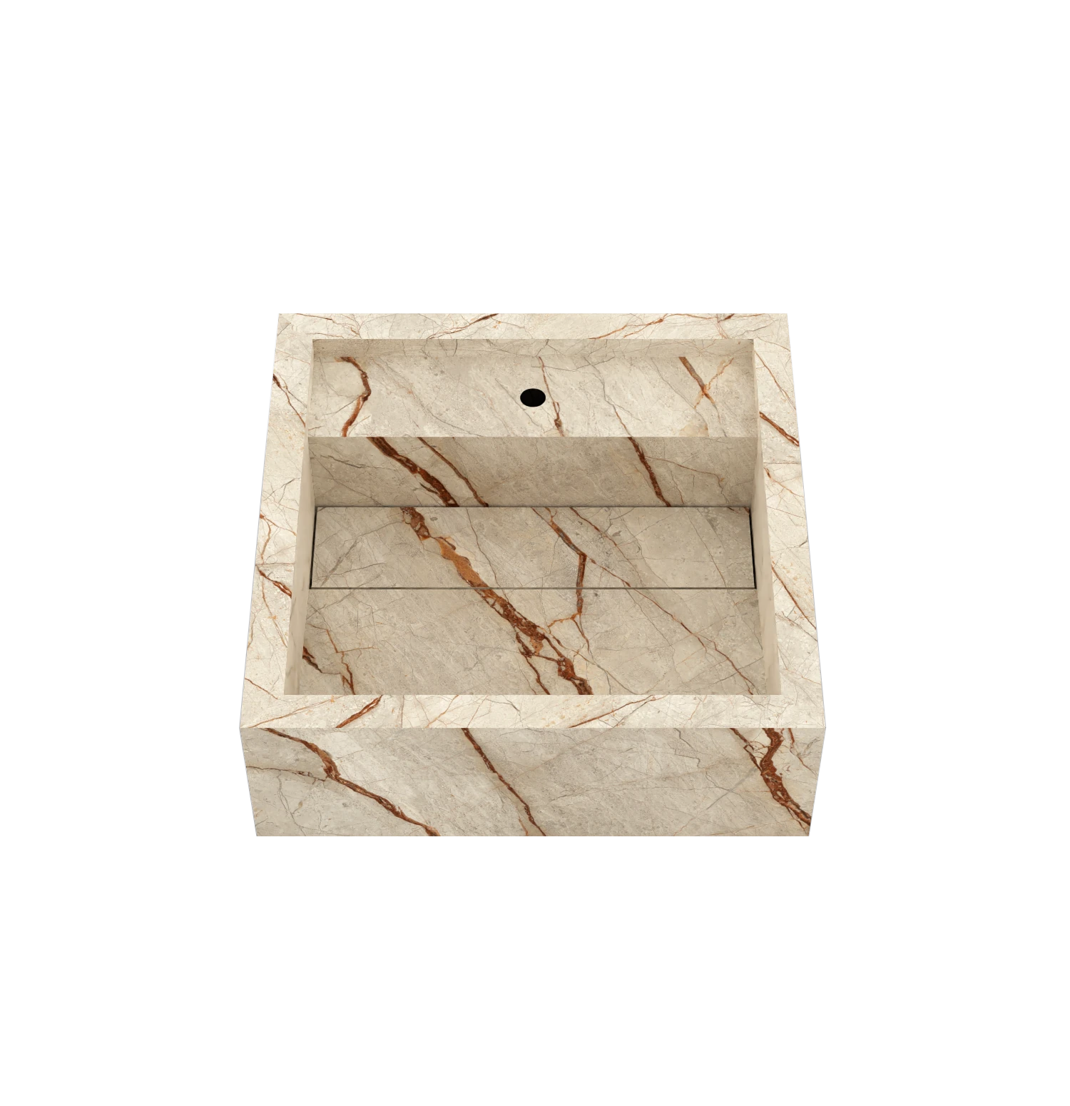 Luxe maatwerk keramische wasbak in marmerlook – Xeraloox Aria 40 Gold Stream - bovenaanzicht schuin kraangat