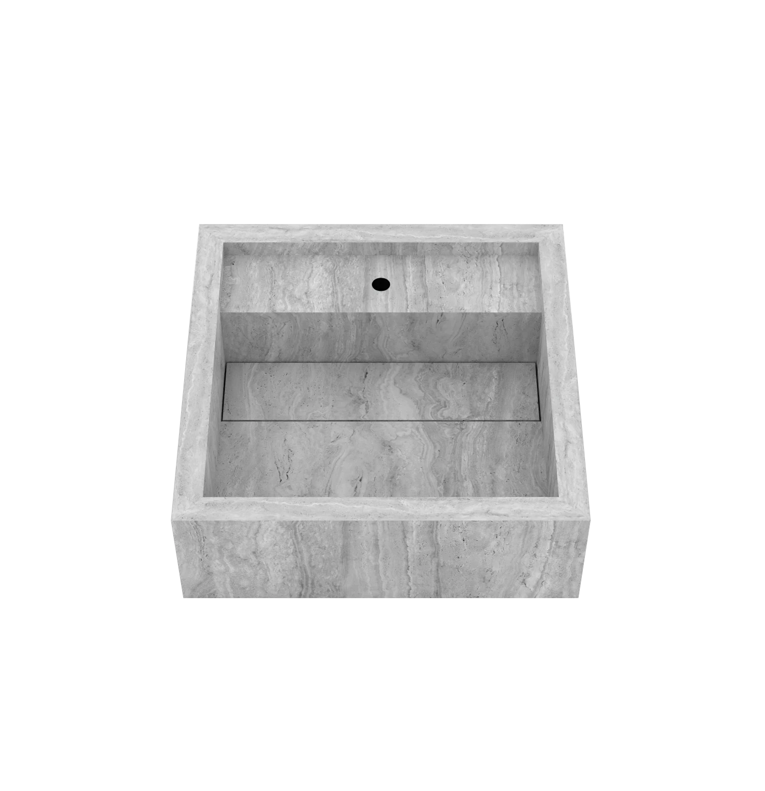 Luxe maatwerk keramische wasbak in natuursteenlook – Xeraloox Aria 40 Grey Vein - bovenaanzicht schuin met kraangat