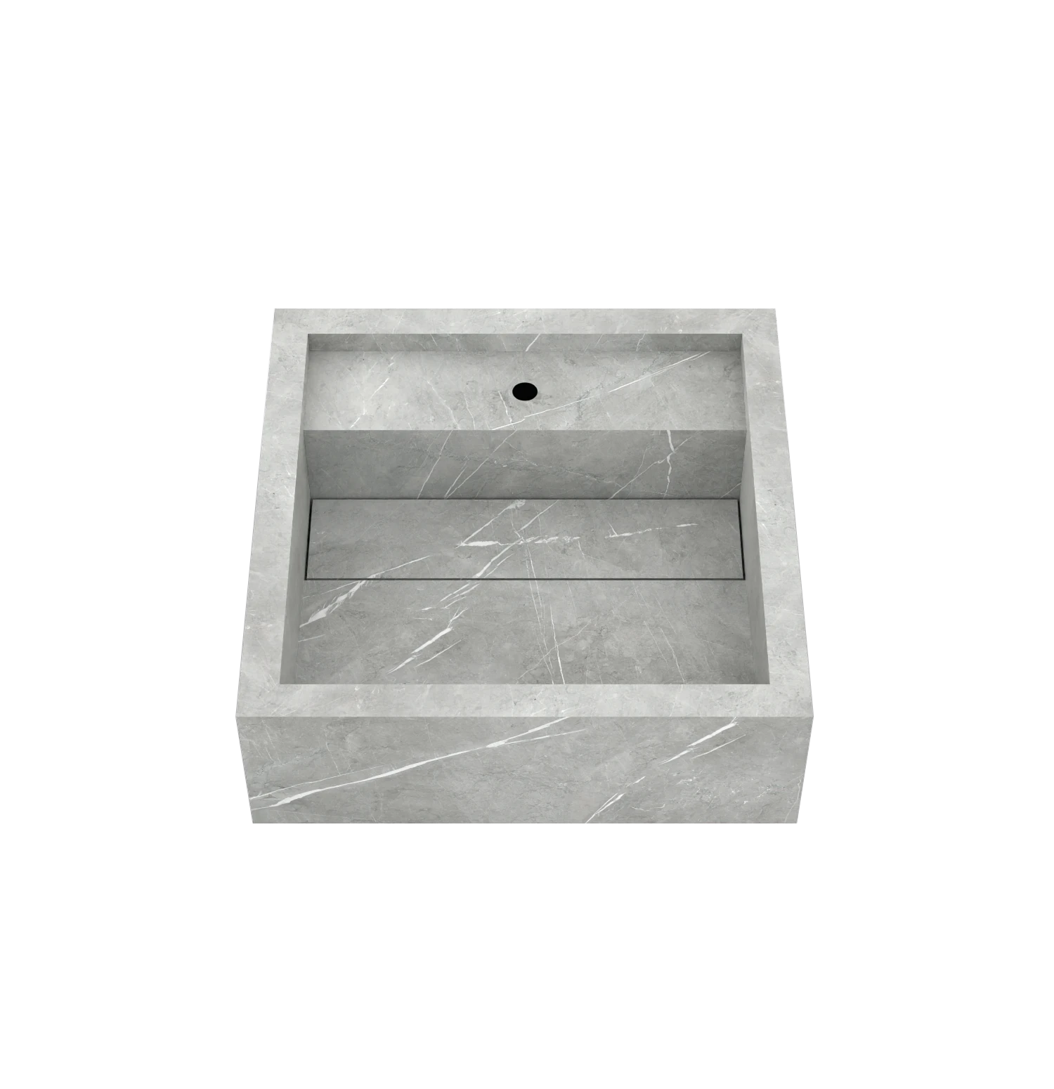 Luxe maatwerk keramische wasbak in marmerlook – Xeraloox Aria 40 Pietra Light Grey - bovenaanzicht schuin kraangat