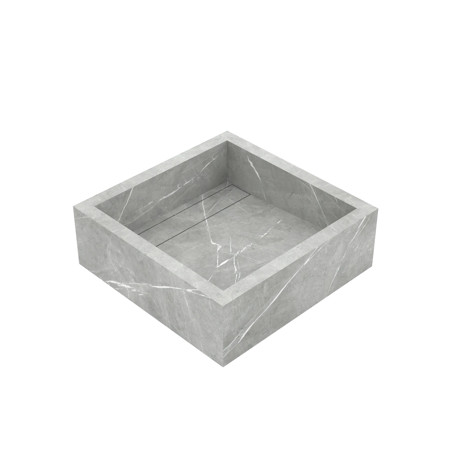 Luxe maatwerk keramische wasbak in marmerlook – Xeraloox Aria 40 Pietra Light Grey - zijaanzicht