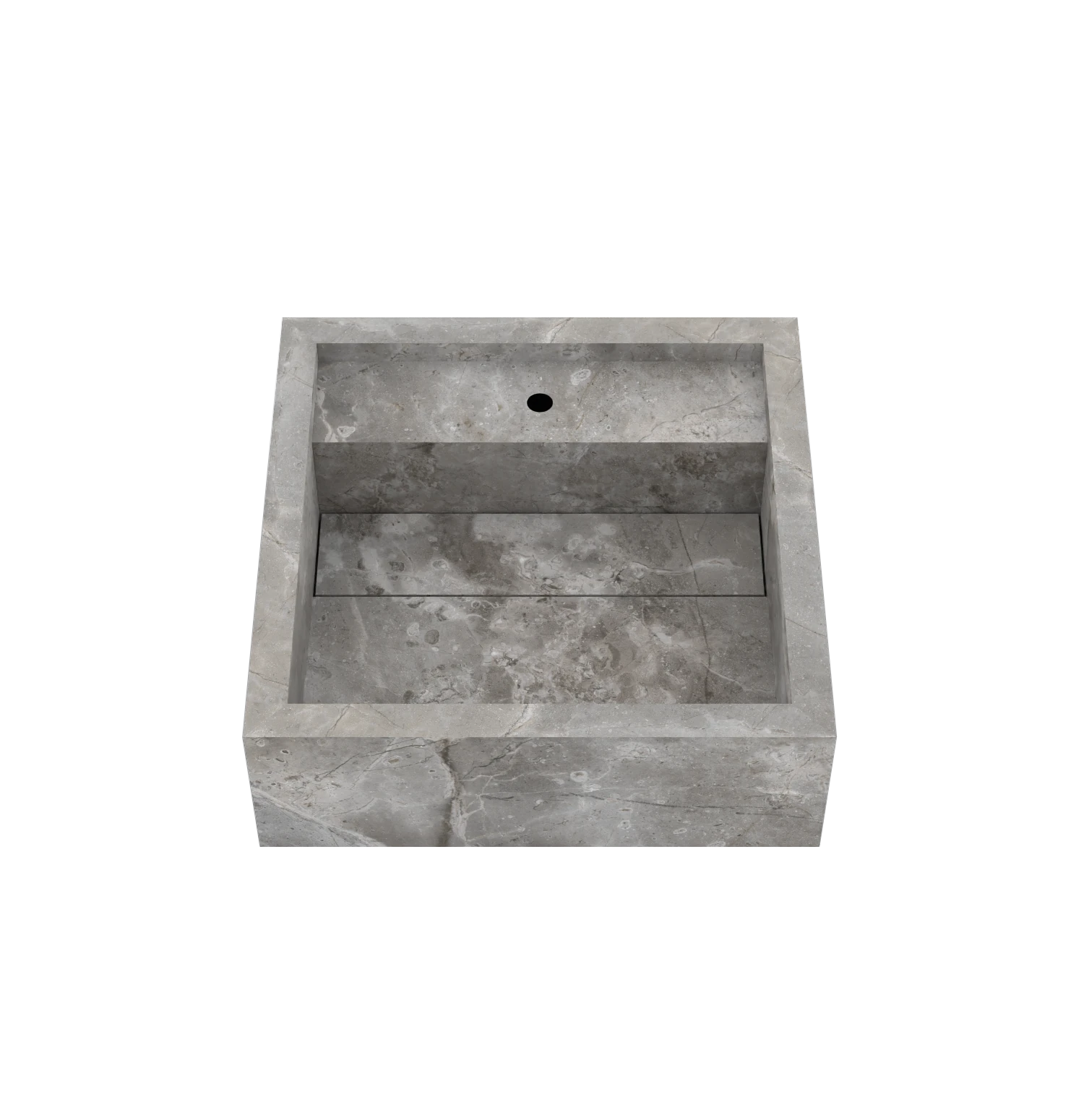 Luxe maatwerk keramische wasbak in marmerlook – Xeraloox Aria 40 Whispering Grey - bovenaanzicht schuin met kraangat