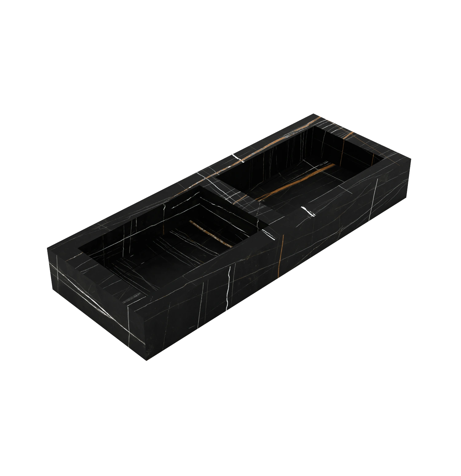 Xeraloox Duo Eterna 120 luxe keramische wastafel op maat gemaakt in Black Dune marmerlook - afbeelding 3