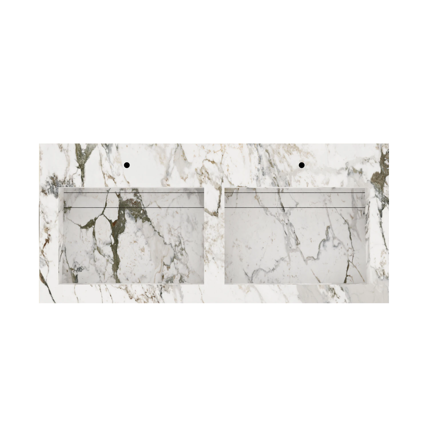 Xeraloox Duo Eterna 120 luxe keramische wastafel op maat gemaakt in Calacatta Capraia marmerlook - afbeelding 5