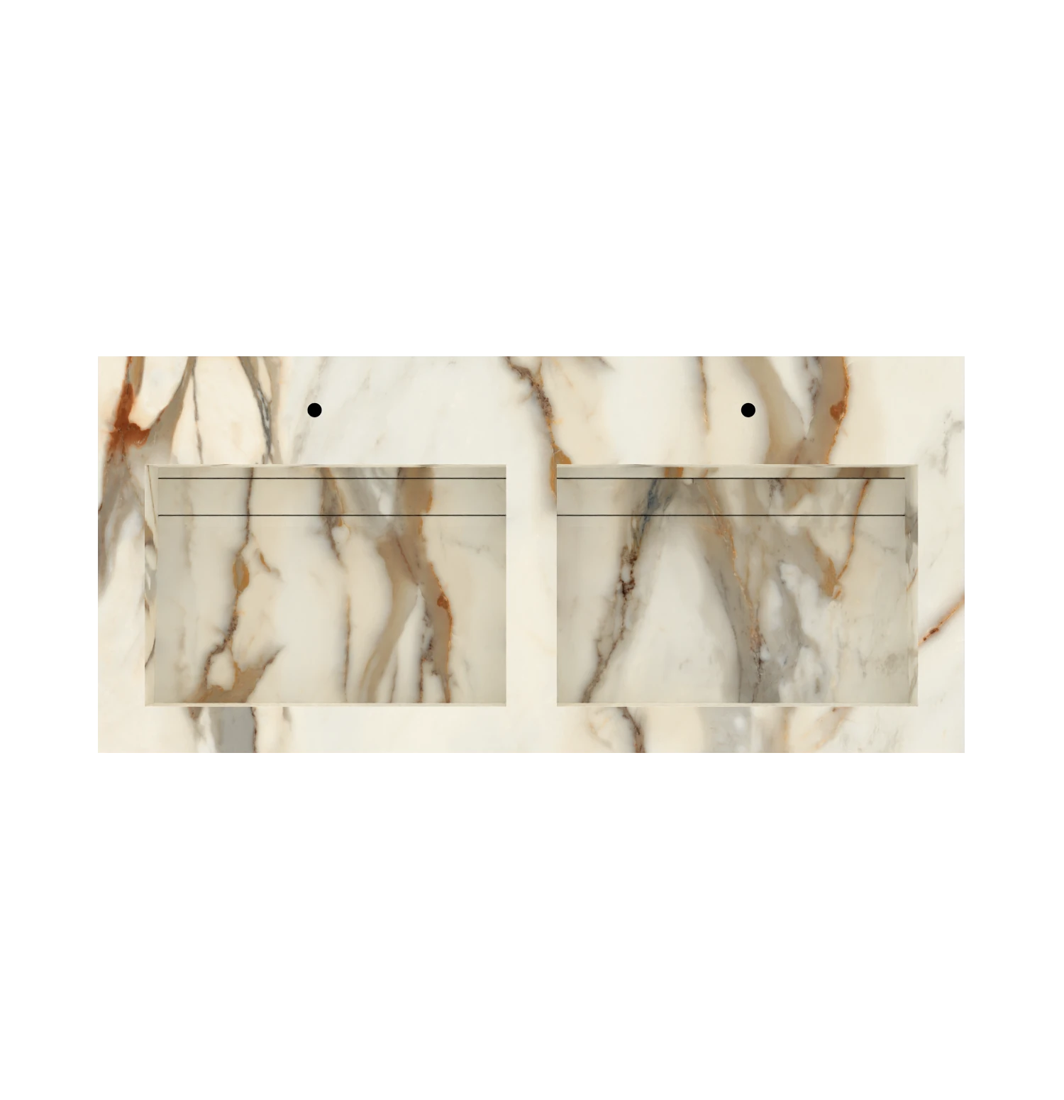 Xeraloox Duo Eterna 120 luxe keramische wastafel op maat gemaakt in Calacatta Rustic marmerlook - afbeelding 5