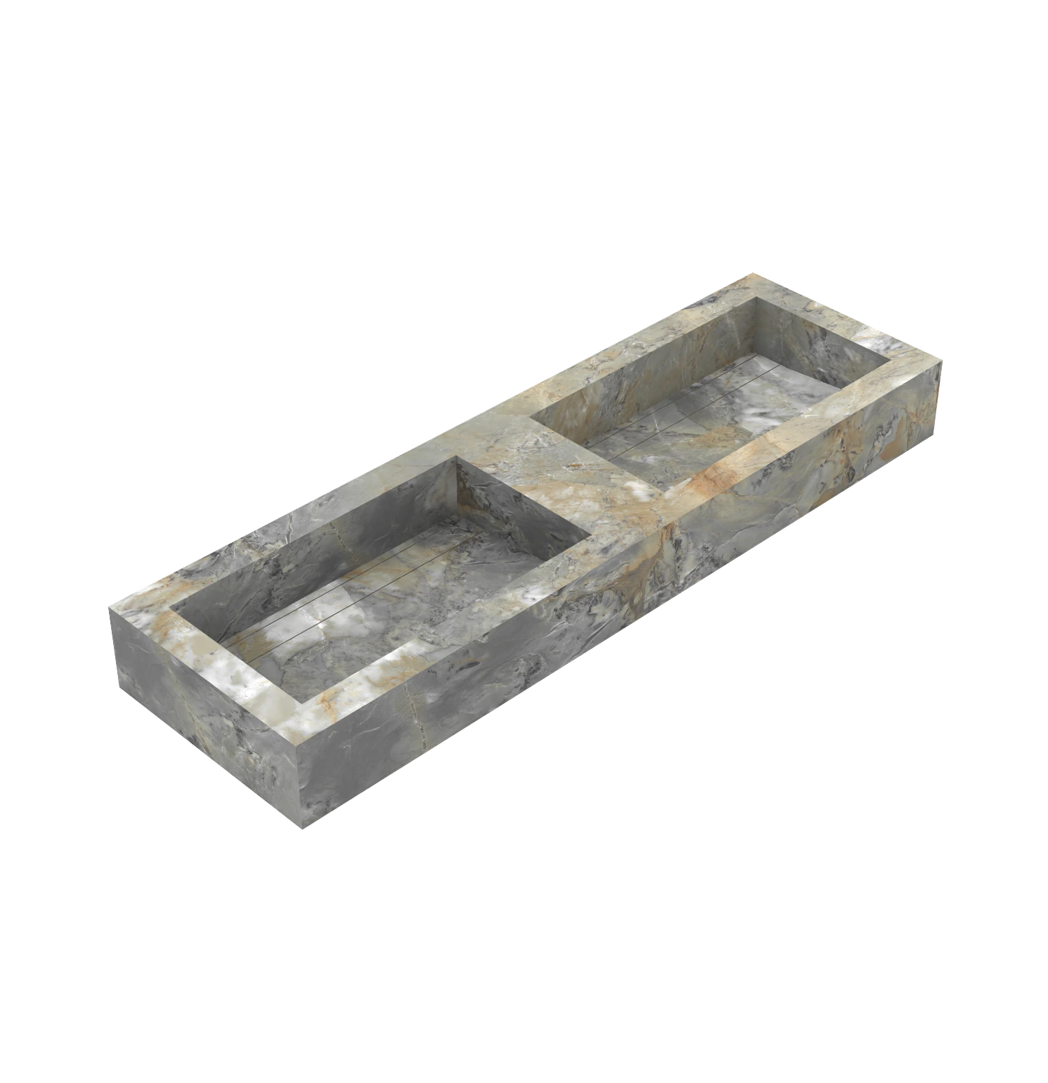 Xeraloox Duo Eterna 150 luxe keramische wastafel op maat gemaakt in Breccia Fiore marmerlook - afbeelding 3