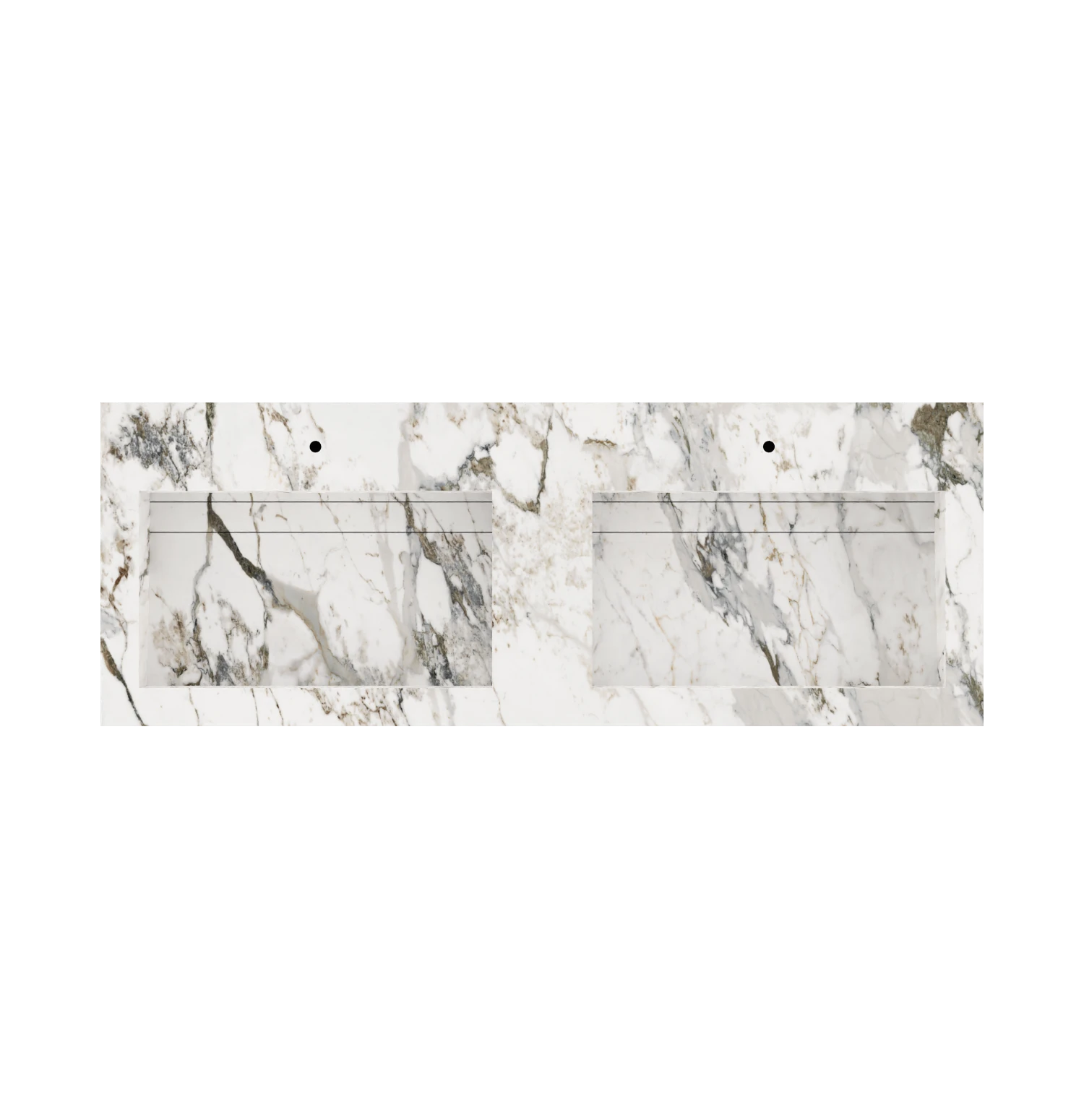 Xeraloox Duo Eterna 150 luxe keramische wastafel op maat gemaakt in Calacatta Capraia marmerlook - afbeelding 5