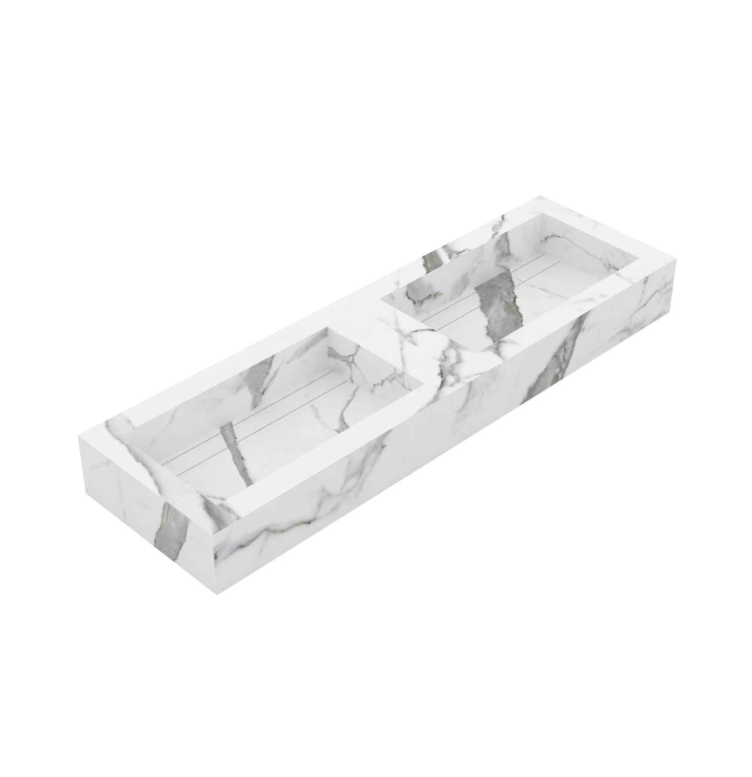 Xeraloox Duo Eterna 150 luxe keramische wastafel op maat gemaakt in Calacatta Pure marmerlook - afbeelding 3