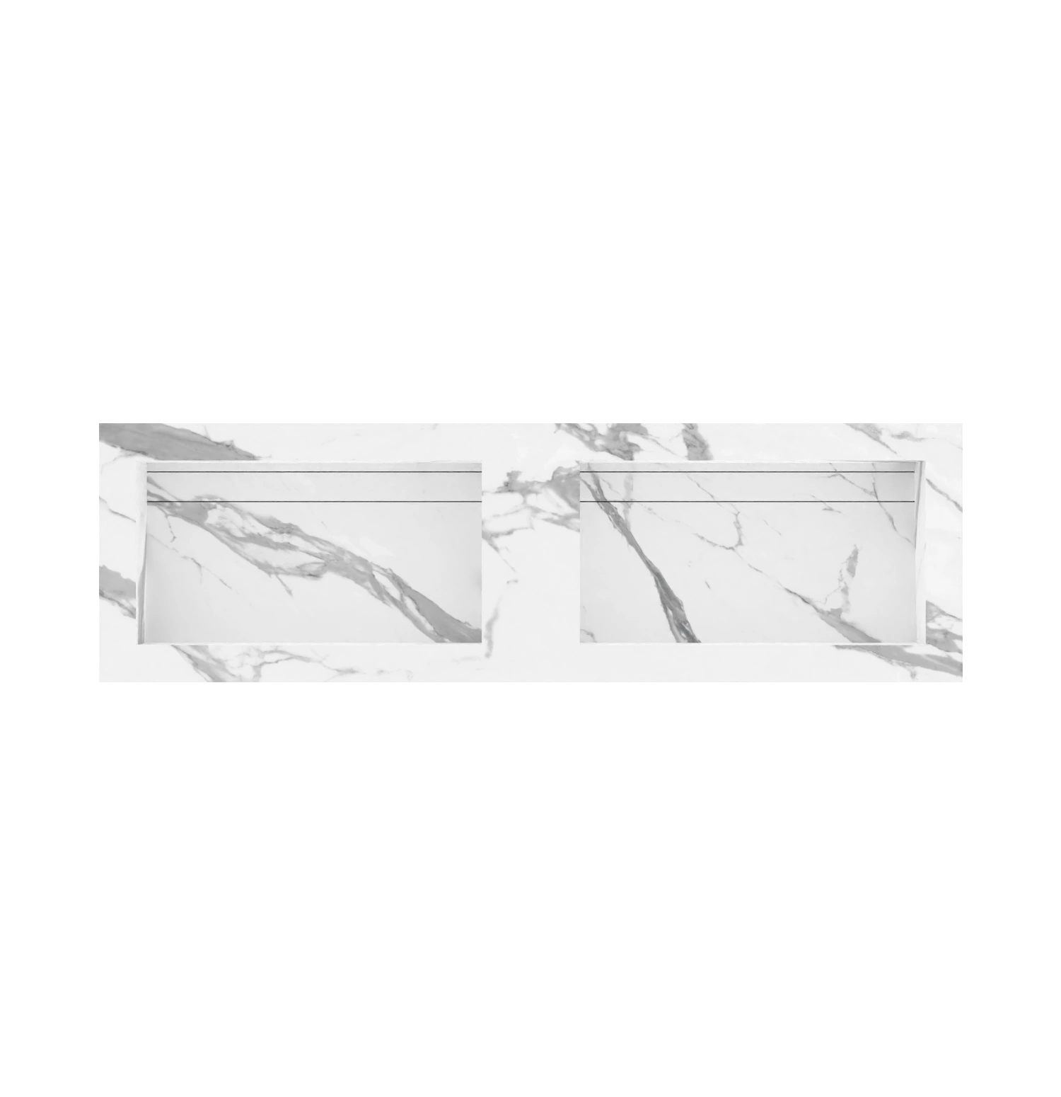 Xeraloox Duo Eterna 150 luxe keramische wastafel op maat gemaakt in Statuario Pure marmerlook - afbeelding 4